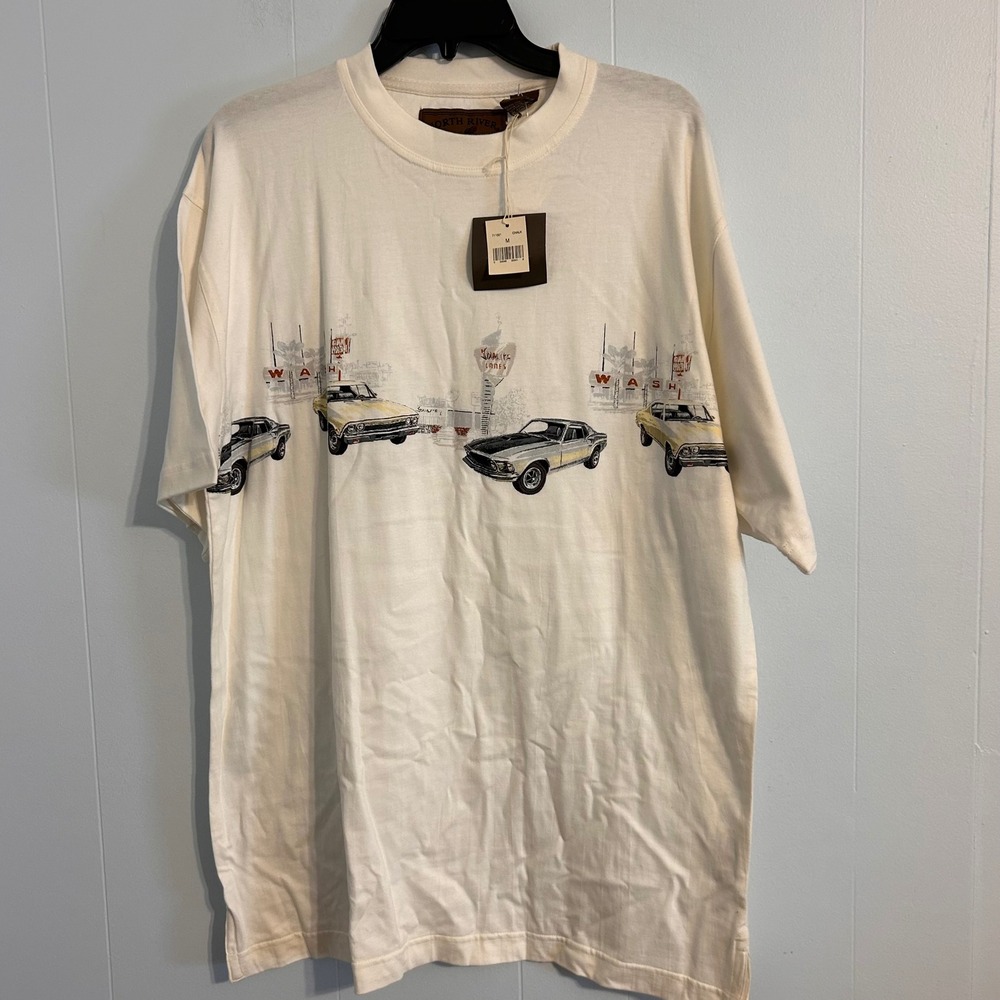 North River Outfitters Mens Classic Muscle Car Graphic T-Shirt Chalk White NWT M
